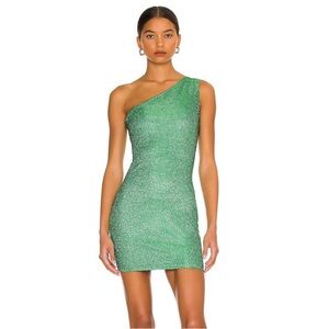 Superdown Tiffany Shimmering Green One-Shoulder Dress